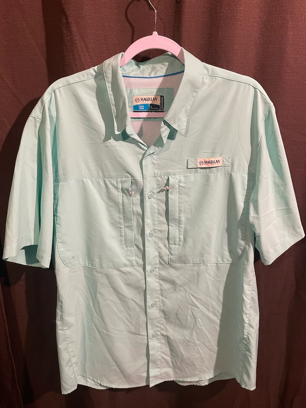 Magellan Outdoors Men's Light Mint Green Short-Sleeve Button-Down Shirt